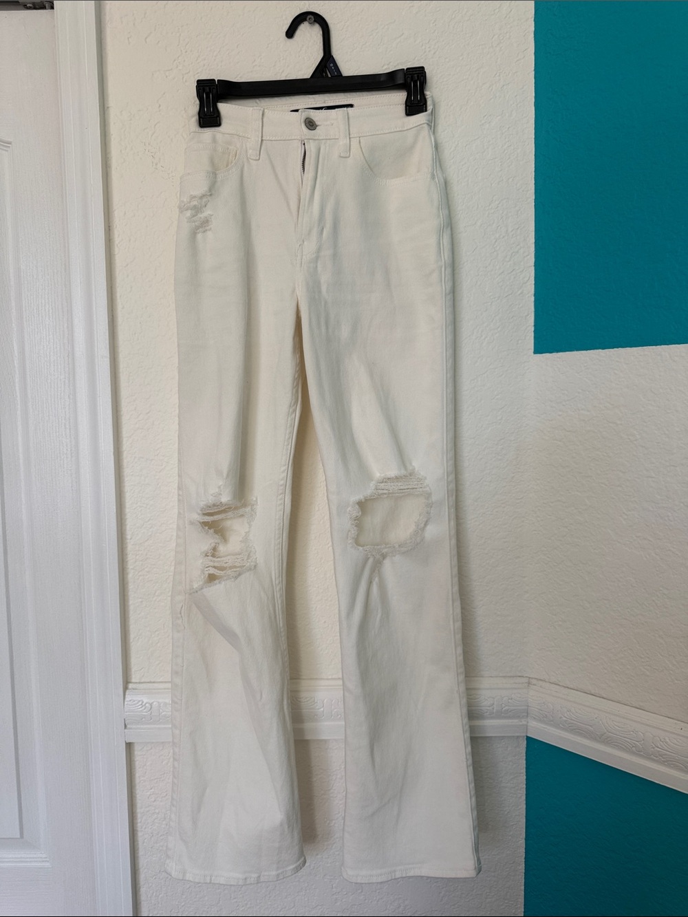 Hollister White Distressed Dad Flare Jeans